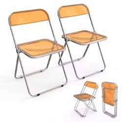 Transparent Orange Acrylic Folding Chairs Set of 2