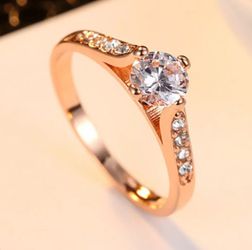 Stainless steel 14K rose gold over Engagement Wedding ring