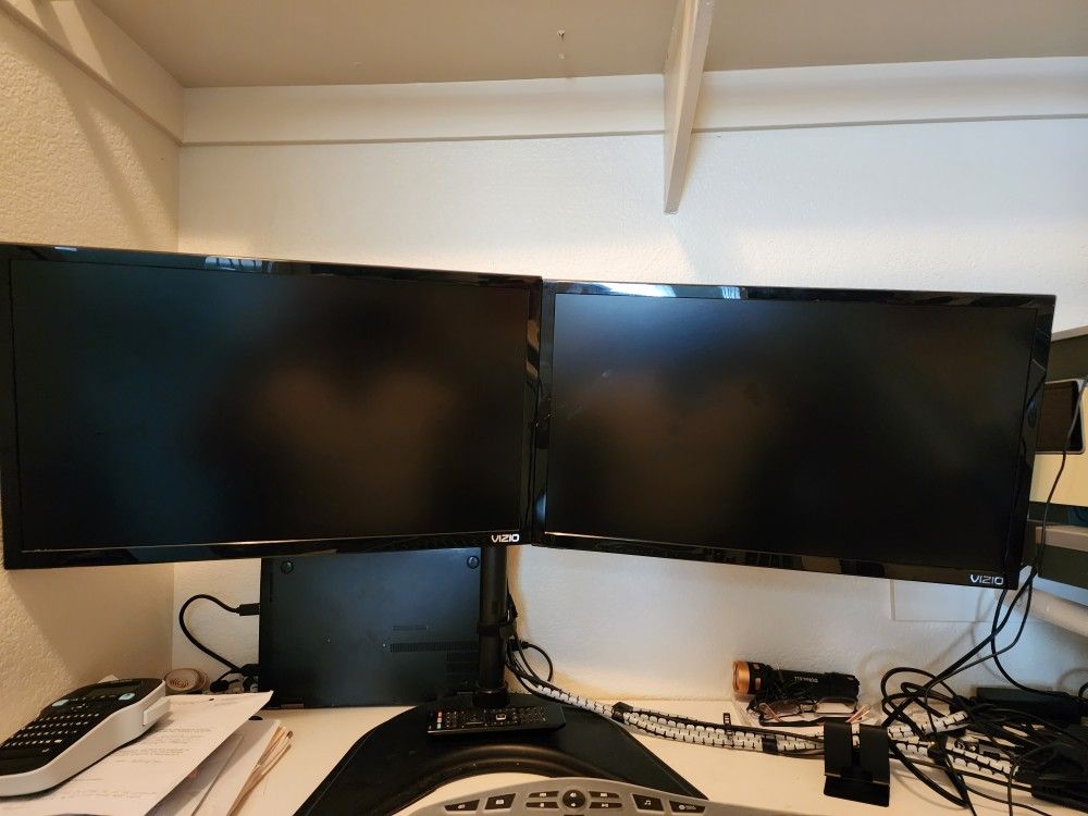 Dual Monitors With Desk Stand And Wireless Keyboard Mouse Combo