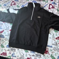 Alo Women's Black Straight Pants Cotton Polyester Logo Drawstring XS