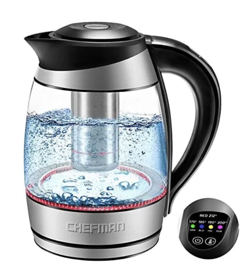 Chefman 1.8 Liter Electric Glass Kettle w/ Tea Infuser - Stainless Steel/Black