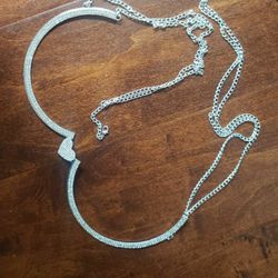 Rhinestone Chest Bracket Chain Silver Crystal Love Harness Chest Bra Chains Bikini Nightclub Body Jewelry Accessories for Women and Girls

