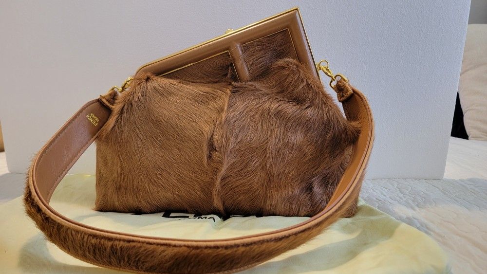 Womens Fendi First Bag Brown Fur Medium Bag