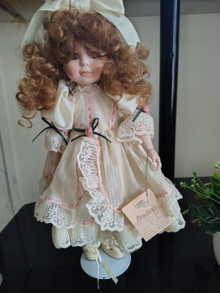 Bradley's Manda Porcelain Doll Off White/Pink Dress