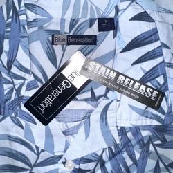 BLUE GENERATION HAWAIIAN BUTTON UP SHIRT SIZE SMALL (S) STAIN RELEASE NEW TAGS