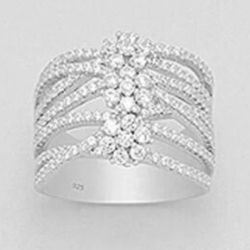 925 Sterling Silver Layered Flower Ring Decorated with Cubic Zirconium's NEW