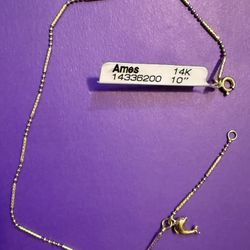 14k Gold 10” Anklet With Dolphin Charm