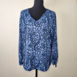 NWT Christopher And Banks Women’s Blue Paisley Design Top Size: Medium  