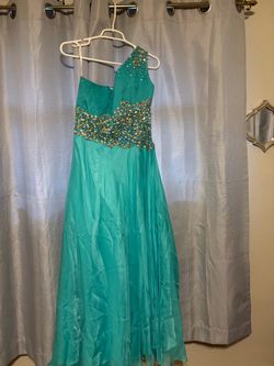 Teal One-Shoulder Beaded Formal Gown