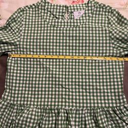 LaRoque Blouse Womens Green White Gingham Preppy Ruffle Fit And Flair Top Sz Med