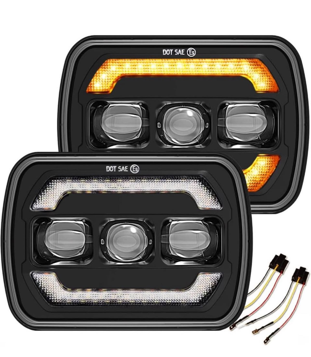 Sinoparcel Upgraded 5x7 7x6 Headlights with DRL/Turn H6054, Black