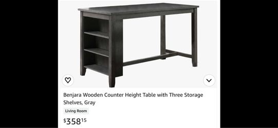 Dining table with four chairs Benjara Wooden Counter Height Table with Three Storage Shelves, Gray