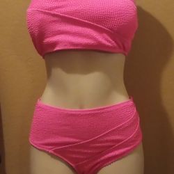 Women's Textured Hot Pink Active Swimsuit/Bikini