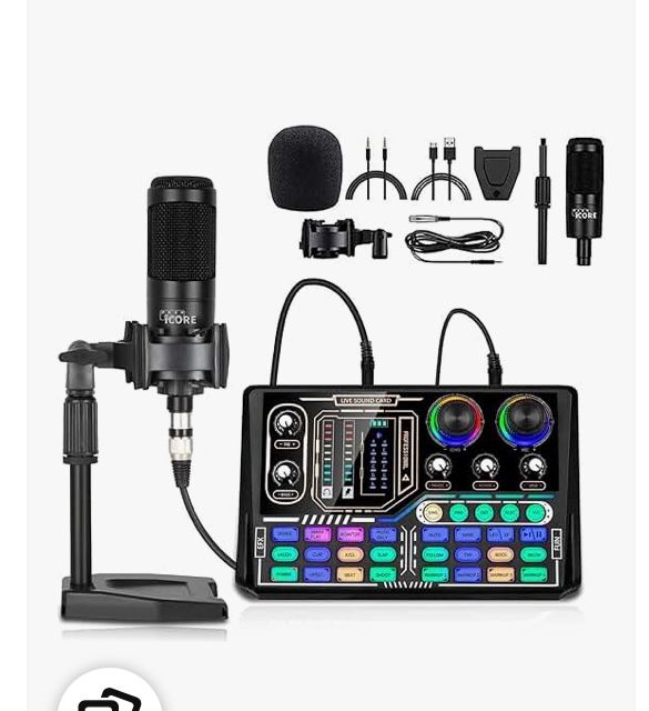 Podcast Equipment Bundle, Sound Card, DJ Mixer, Portable ALL-IN-ONE Podcast Production Studio with Sound Board, Condenser Microphone for Live Streamin