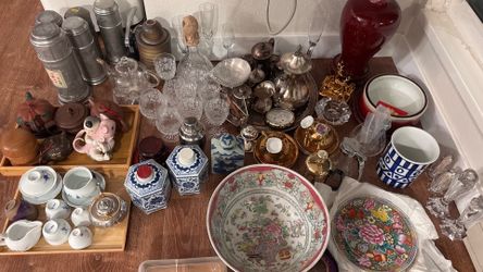 Moving Sale: Crystal wine glasses, tea set, cups and sliver tea set etc