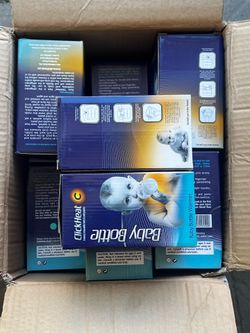 Brand new case of 48 ClickHeat Baby Bottle Warmers. Each warmer is individually boxed and unused. Reusable hot/cold bottle warmer