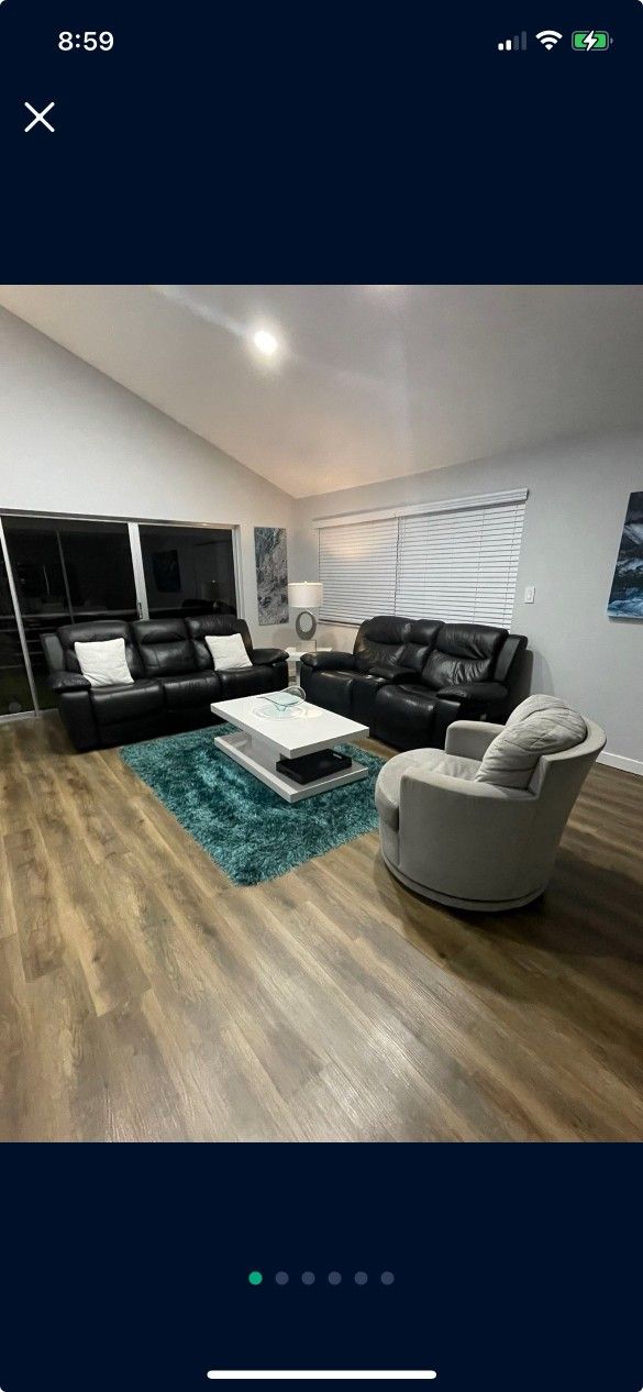 Stylish Reclining Black Leather Sofa Set & Chair for sale!!