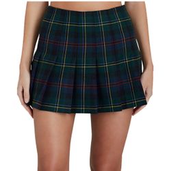 Women´s Plaid High Waist Pleated Skater Skirt