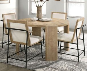 Brand New Oak & Beige 5pc Formal Dining Table Set