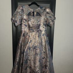 Long dress in floral jacquard fabric
