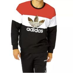 ADIDAS - MEN'S MEDIUM RED WHITE BLACK COLORBLOCK SWEATSHIRT CAMO TREFOIL LOGO