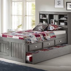 Twin Size Kid’s Bed W/ Shelves and Trundle