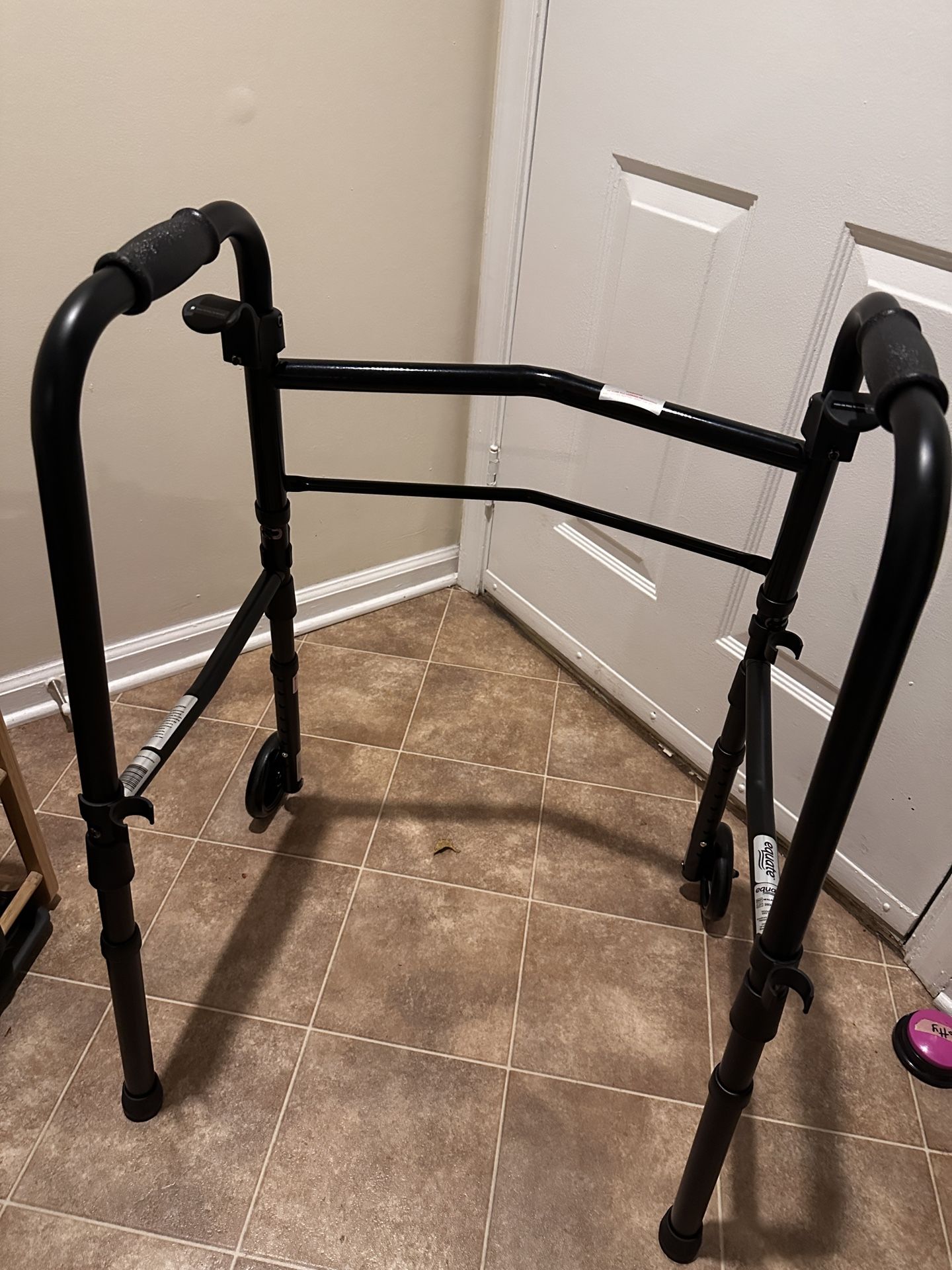 Black Folding Walker With Wheels