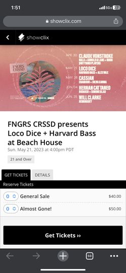 Crssd Beach House Tickets 05/21 2 Tickets For $40