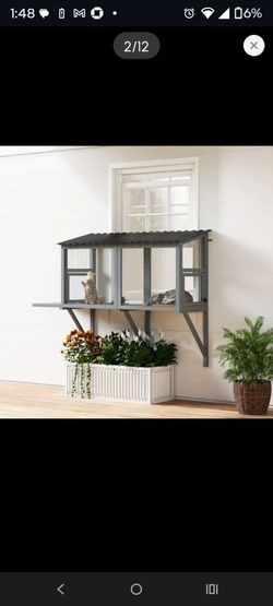 PawHut Wooden Cat Catio, Outdoor Cat Enclosure Window Perch with Jumping Platform, for Safely Enjoying Outdoor Sights, Gray