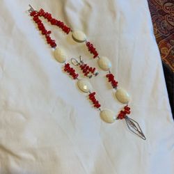 22” Necklace with Earrings, CORAL & S. 925