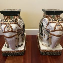 Pair of Vintage Chinese Ceramic Elephant Garden Stools / Side Tables