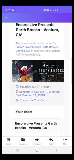 1 ticket Garth Brooks Ventura