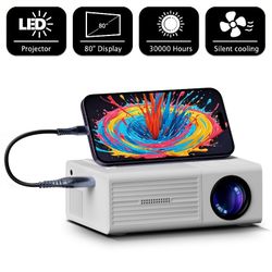 Portable Projector, Supports 1080P, USB Connection, Remote Control, Compatible with Smartphones, Tablets, Laptops, TV Sticks & USB Drives, Compact Des