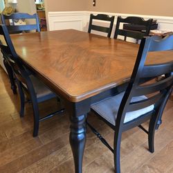 BLACK WOODEN DINING SET UPHOLSTERED CHAIRS EXTRA LEAF