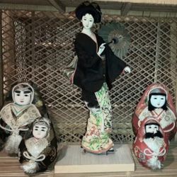 Japanese Daruma Dolls + Geisha Doll