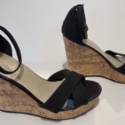 Wet Seal Black Cork Wedge Sandals