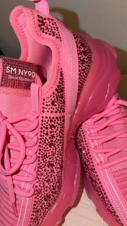 Steve Madden Women's Maxima Rhinestone Trim Trainer Sneakers Neon Pink