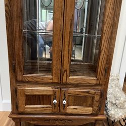 Curio Cabinet-Vintage Oak With Leaded Glass