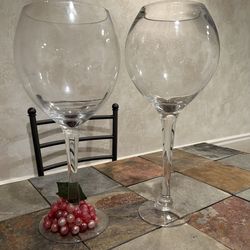 Pair Of Decorative Glass Wine Glasses