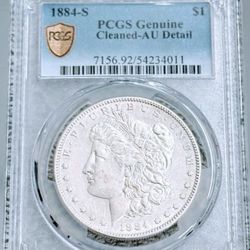 1884 -S Morgan Silver Dollar Scarce Date AU Details
