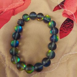 Blue Green Glass Bead Bracelet $5
