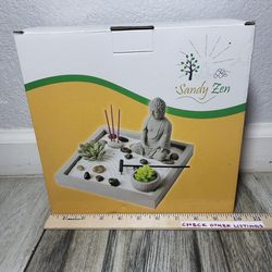 Cement Zen Garden – All-in-One Miniature Rustic Garden – Artificial Sculpture Made from Resin and Concrete – Mini Set with Rocks, Sand, Candle and Inc