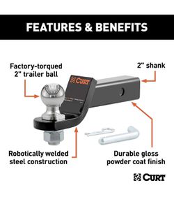 CURT 45036 Trailer Hitch Mount with 2-Inch Ball & Pin, Fits 2-in Receiver, 7,500 lbs, 2" Drop, GLOSS BLACK POWDER COAT Thumbnail