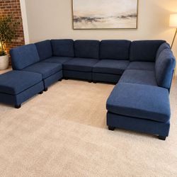 Large Blue 8 Piece Modular Sectional Sofa