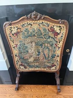 Fireplace Screen Needlepoint Louus XV Antique 