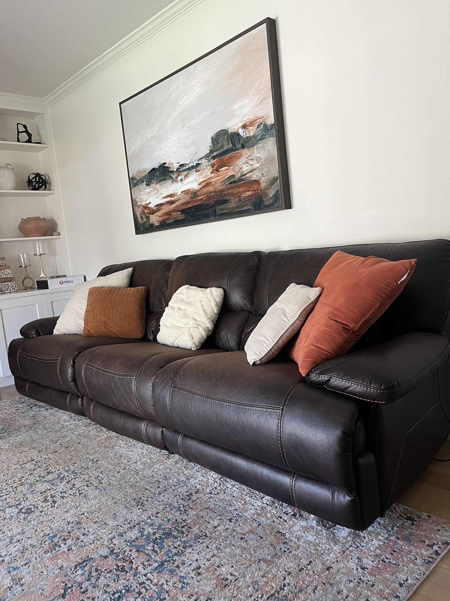Brown leather Recliner Sofa & Matching Recliner