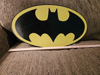 Batman Logo Oval Wood Wall Sign, Black & Yellow, Hanging Wall Mounted 24 in (will ship)