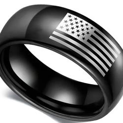 Mens Size 10 Stainless Steel Flag Ring 