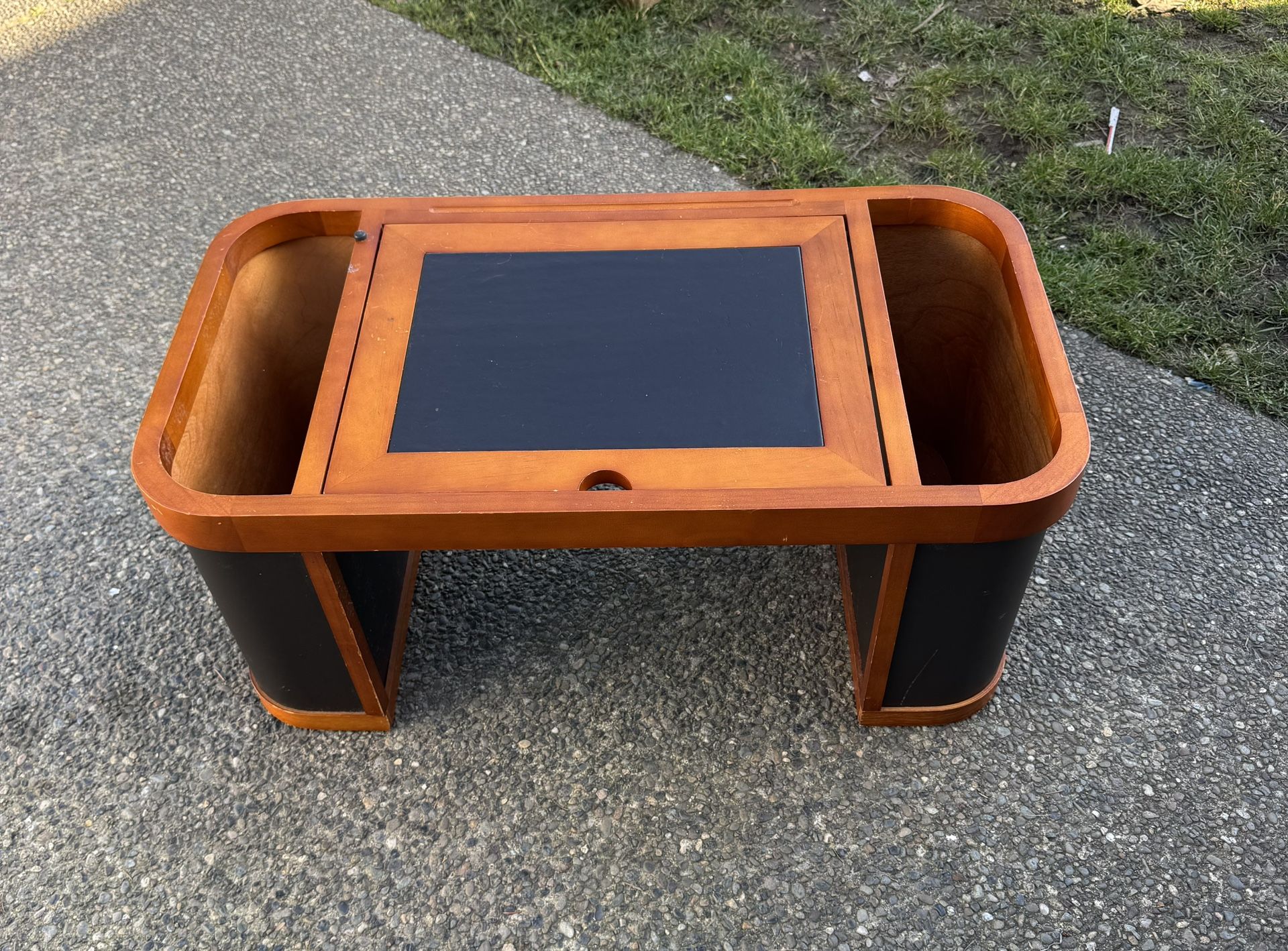 RARE Vintage Wood & Leather Laptop Lap Bed Breakfast Work Writing Computer Portable Storage Tray Table Desk