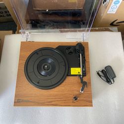 Record Player, Vintage Turntable 3-Speed Bluetooth Record Player with Speaker, Portable LP Vinyl Player, RCA Jack, Natural Wood